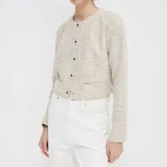 ノーカラージャケット M ベージュ系　H&M