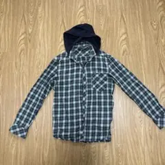 COMME CS ISM コムサイズム　チェックシャツ グリーン　フード付き