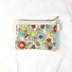 インド刺繍リボン　両面　ミニポーチ　カードケース