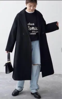 更に値下SLOBEIENAスローブイエナエコウールダブルブレストコート ブラック