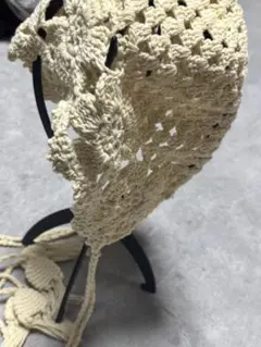 ハンドメイド クリーム色 帽子 かぎ針編み
