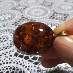 半額にお値下げ価格 天然琥珀ペンダントトップ 環K18