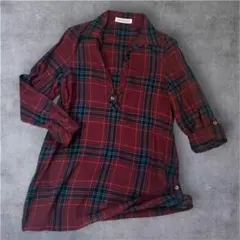 【ラトカーレ】 チェック柄スキッパーチュニック M ウール混　レッド系のサムネイル
