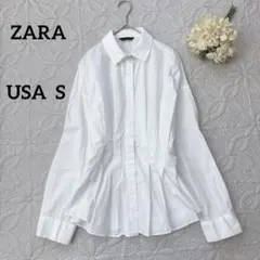 ZARA ザラ　ウエストタックシャツ　ホワイト　装飾ボタン　ドロップショルダー