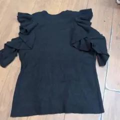 グレイル　フリル付きブラックリブノースリーブニット Lサイズ