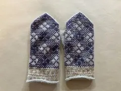 幾何学模様 ニットミトン 紫 グレー ベージュ