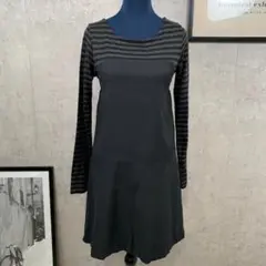 ビューティー&ユース ひざ丈スカート M ブラック ボーダー 長袖 伸縮性有