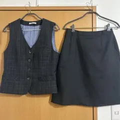 本日値下げ　ボンマックス　ダークグレー チェック柄 スカートスーツ上下