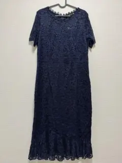 ネイビー　レース　ドレス　ワンピース