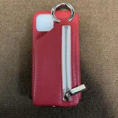 レッド レザー iPhone11プロケース ジッパー付き