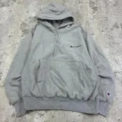 Champion　パーカー　M　グレー　刺繍　古着　プルオーバー　長袖