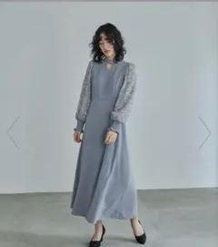 新品タグ付 ANDRESDデコルテドットレースパフスリーブワンピース 結婚 