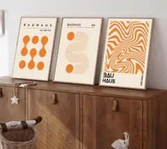 バウハウス アートポスター 3枚セット オレンジ 幾何学 レトロ モダン