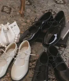 【BONLECILL noir】ダブルリボンストラップバレエシューズSサイズ