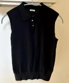 IENA シルクコットン ポロノースリーブニット ブラック
