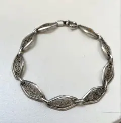 フランス　アンティーク　ブレスレット　フィリグリー　ヴィンテージ フランス製 アンティークシルバー フィリグリーブレスレット