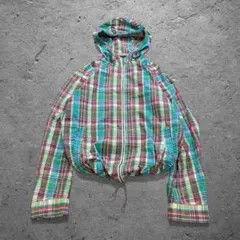 archive UNIQLO check jacket 短丈 フード Y2K