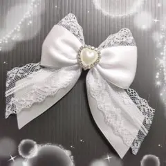たらりんヘアリボン ヘアゴム　778　白　純白　レース　セレモニー　発表会