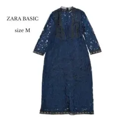新品✨ZARA ザラ 総レースロングワンピース Aライン ネイビー×ブラック M
