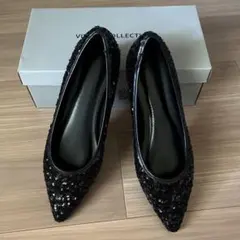 【美品】VIVIAN ポインテッドトゥスパンコールフラットパンプス