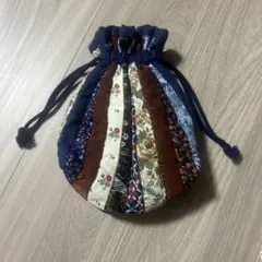 キルティング 巾着袋 花柄 ネイビー