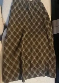 韓国．チェック柄ロングスカート ブラウン系 Mサイズ相当