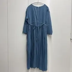 スプリングセール！ POOL リネン　スカイブルー　ロングワンピース 長袖