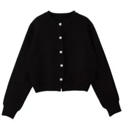 リブ編みニットセーター Lサイズ パールボタン付き