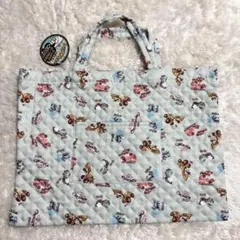 【新品】薄緑色 車 総柄 キルティング レッスンバッグ 男の子 通園バッグ 通学