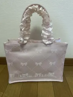 Maison de FLEUR リボン柄 フリル ジャカードスクエア トート S