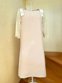tocco closet レース袖 肩リボン　膝丈ワンピース サーモンピンク　F