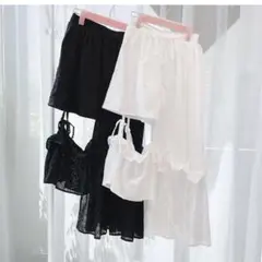 lilLilly アシンメトリースカート コットンレースフリルロングスカート