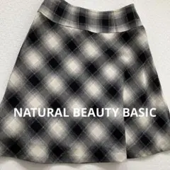 良品　『ナチュラルビューティー』 フレア　スカート チェック Mサイズ 膝丈