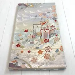 白 紫 振袖用 袋帯 正絹 花柄 帯 成人式 カレン 御所車 グラデーション