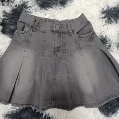 グレー デニム プリーツスカート ハイウエスト