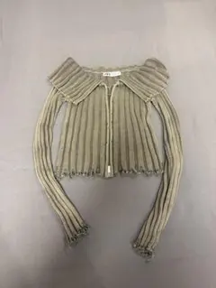 ZARA リブ編みフリル襟長袖トップス