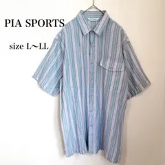 90s PIA SPORTS 麻混 シャツ Ⅳ LL ストライプ ミントグリーンのサムネイル