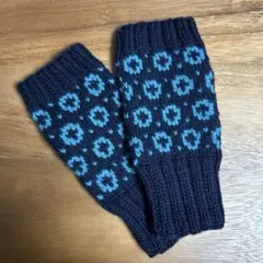 ハンドウォーマー 編み込み模様 ネイビー　ハンドメイド