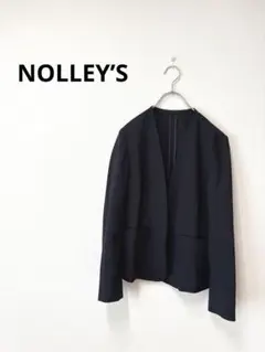 NOLLEY’S ノーリーズ ノーカラージャケット 紺 ブラックM春夏 薄手