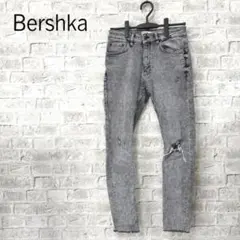 【美品】Bershka スキニー　デニム グレー ダメージ加工 ジーンズ　M相当