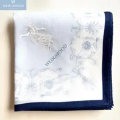 【美品】WEDGWOOD ウェッジウッド プリントハンカチ ジャスパー ネイビー