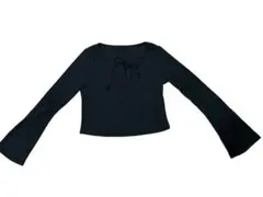 【新品】リブ編み長袖トップス_ダークグレー（薄手柔らか）