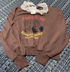 ★お値下げ★新品・未使用品　レース付ゆるプリント薄手トレーナー