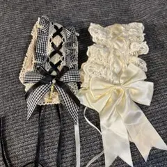ロリータ ヘッドドレス 2点セット　チェック柄 レース