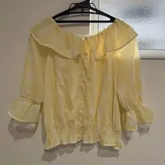 イエロー オフショルダー シャツ M