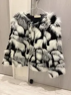 フェイクファーコート 白黒ストライプ