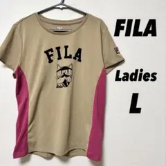 フィラ レディース テニスウェア Tシャツ 練習着 猫 ベージュL