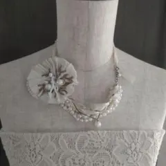 パール　チョーカー　ネックレス　ブレスレット　お花リボン　サンゴ