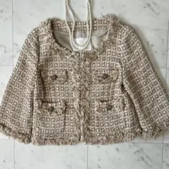 美品　グレースクラス　ツイードジャケット　ノーカラー　金ボタンのサムネイル