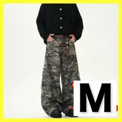 迷彩 ワイド デニム カーゴパンツ M カーキ ストリート Y2K グランジ